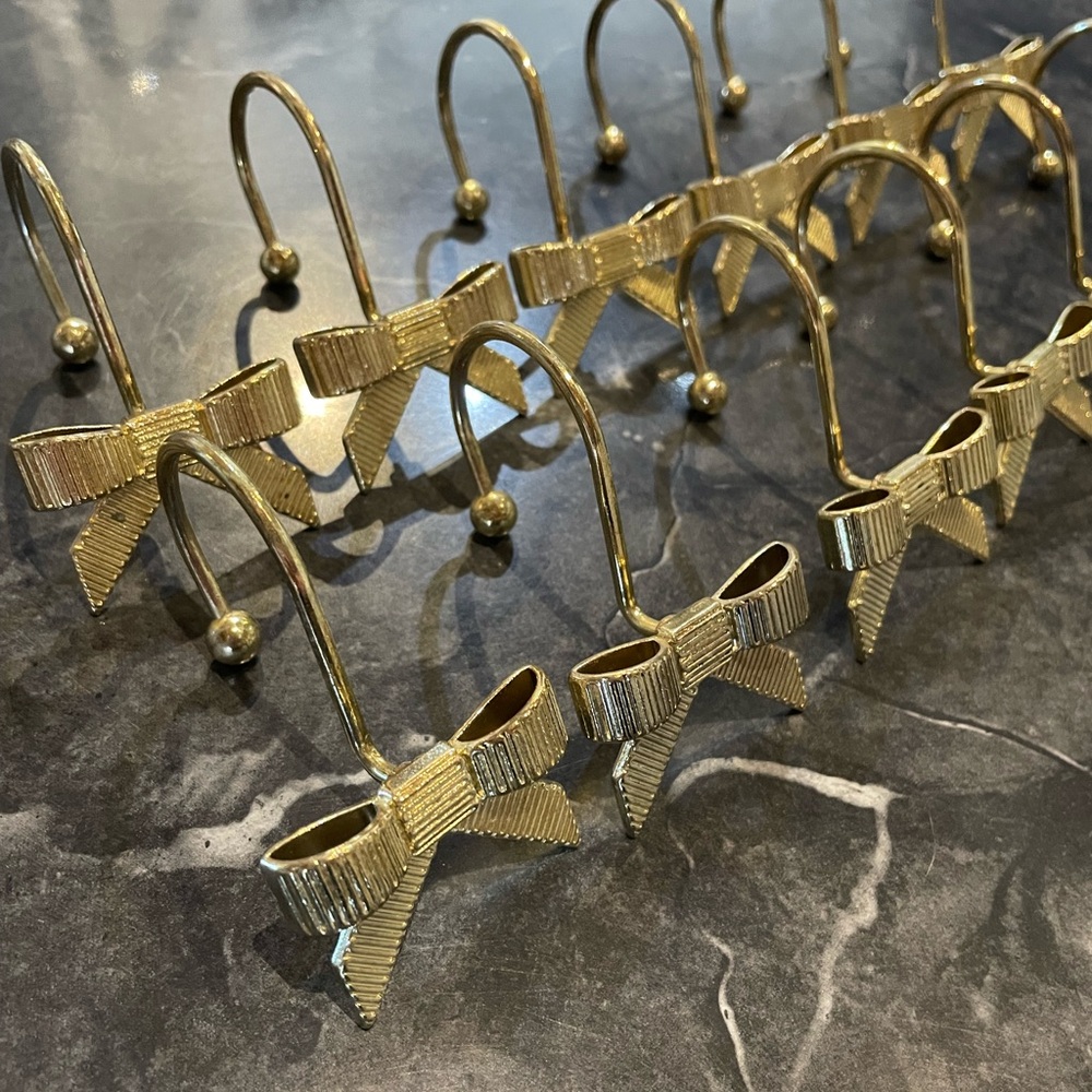 12 Shiny Gold Metal Shower Curtain Hooks